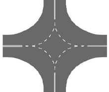 קו קטעים בצומת - פניה בצומת לפניה, סע במקביל לקו הקטעים.